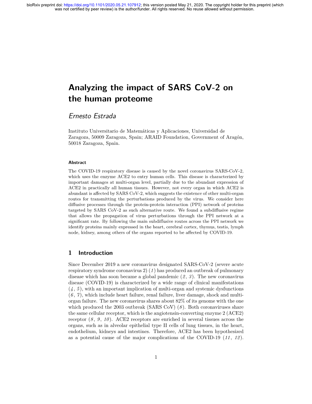 Analyzing the Impact of SARS Cov-2 on the Human Proteome
