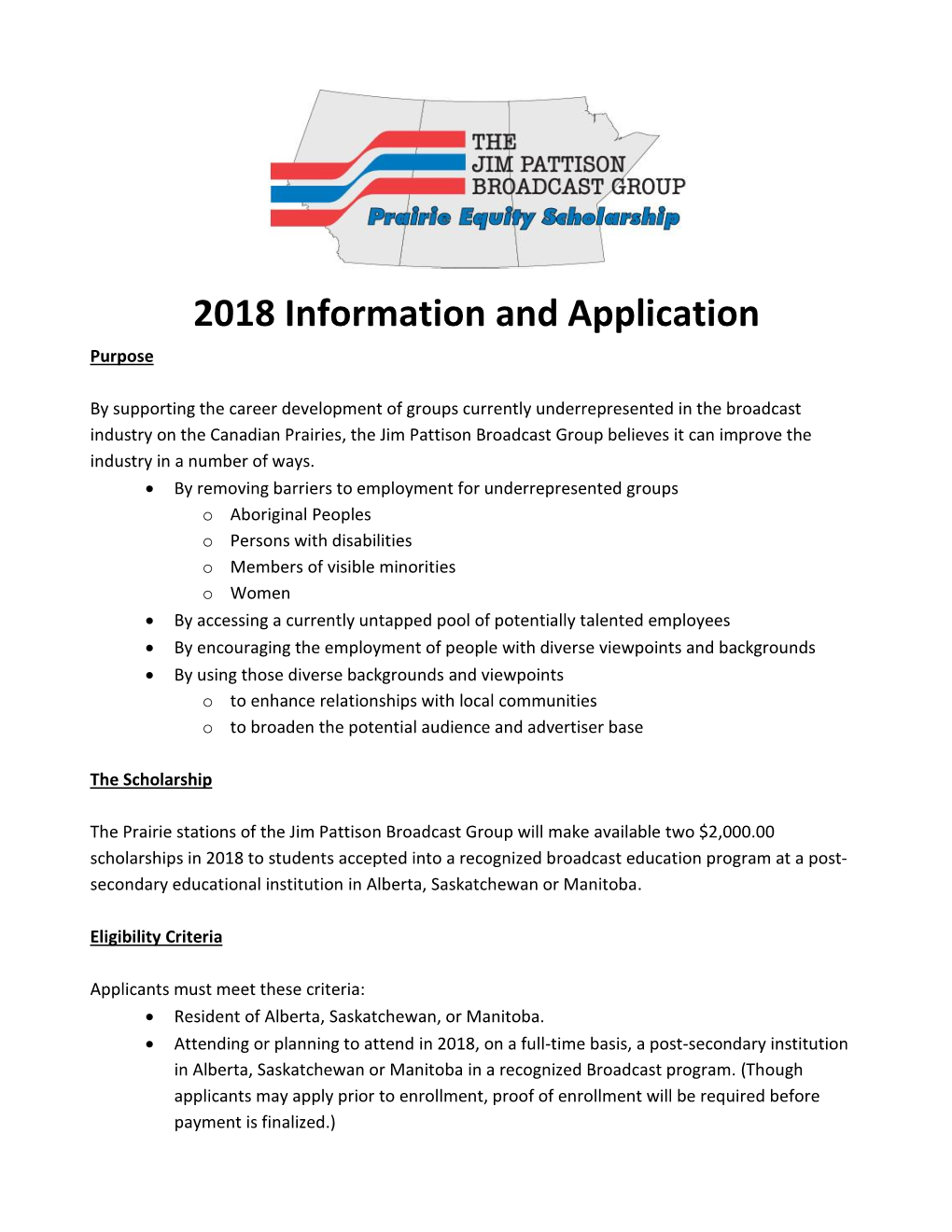 2018 Information and Application Purpose