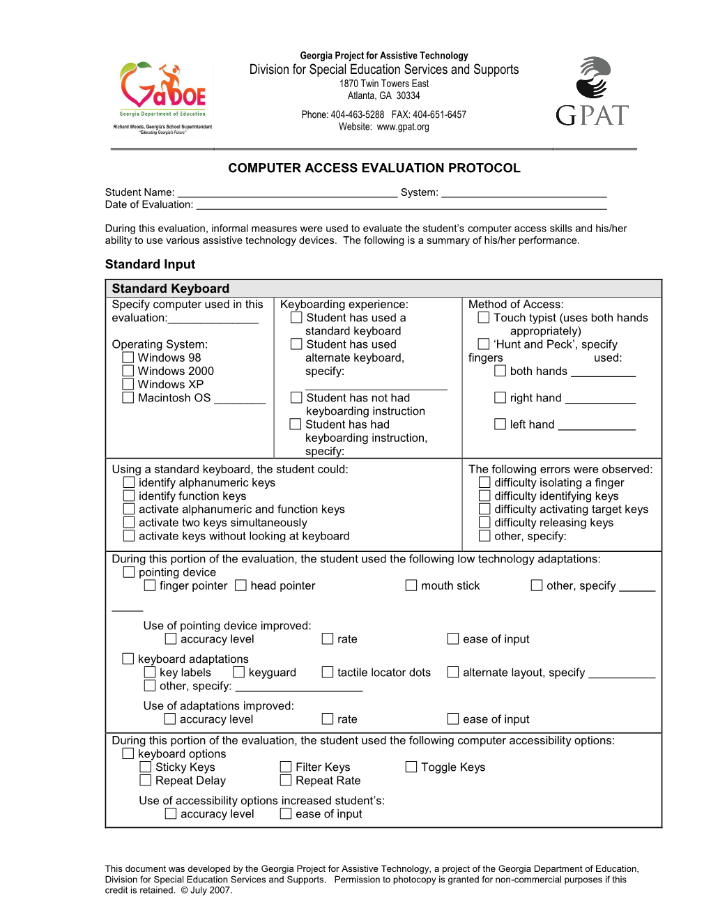 Computer Access Evaluation Protocol