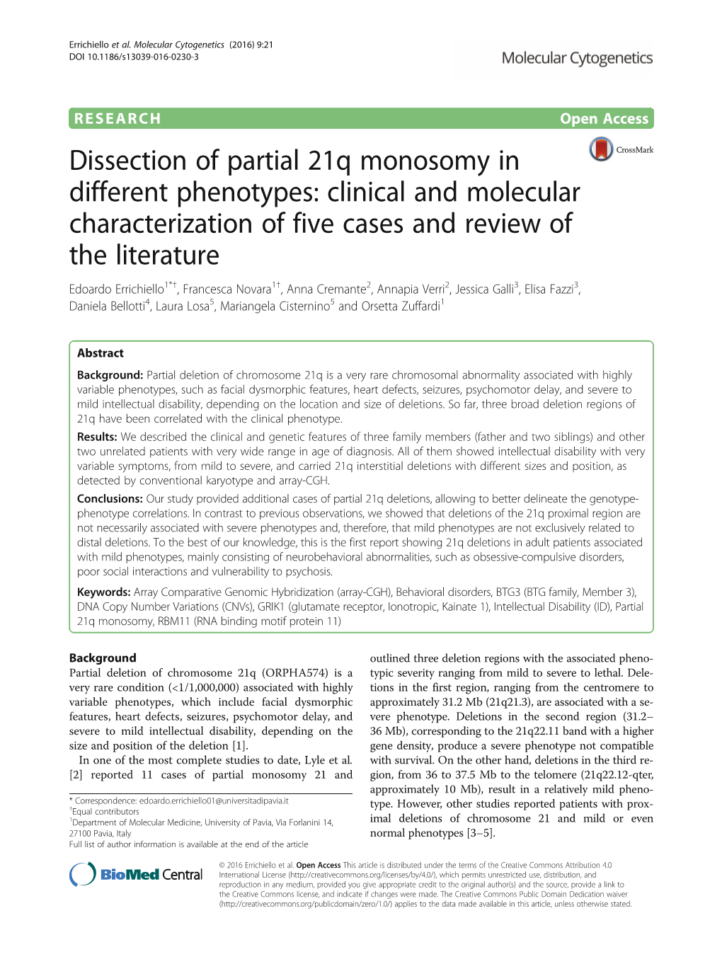 Dissection of Partial 21Q Monosomy in Different Phenotypes