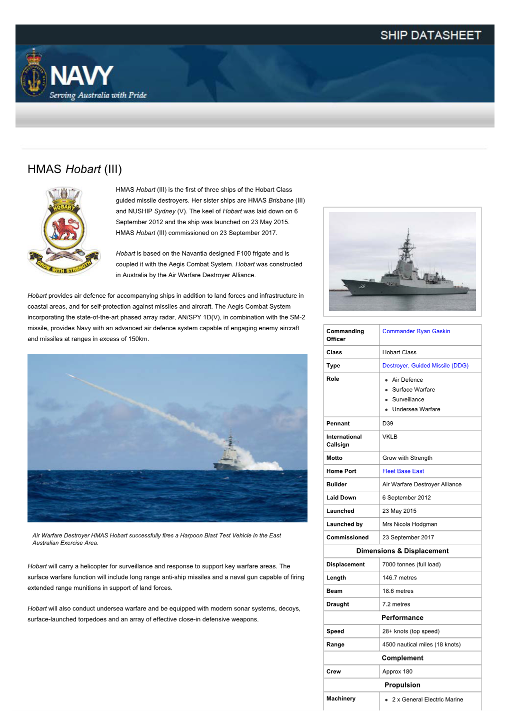 HMAS Hobart (III) | Royal Australian Navy
