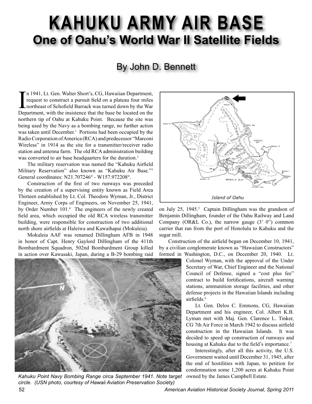 KAHUKU ARMY AIR BASE One of Oahu’S World War II Satellite Fields