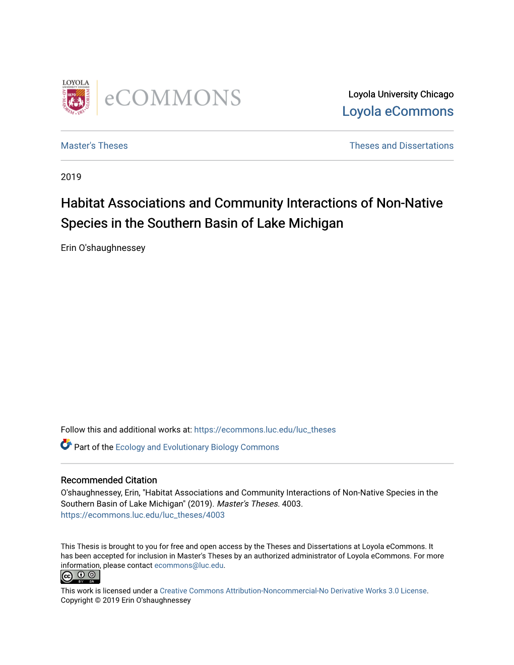 Habitat Associations and Community Interactions of Non-Native Species in the Southern Basin of Lake Michigan