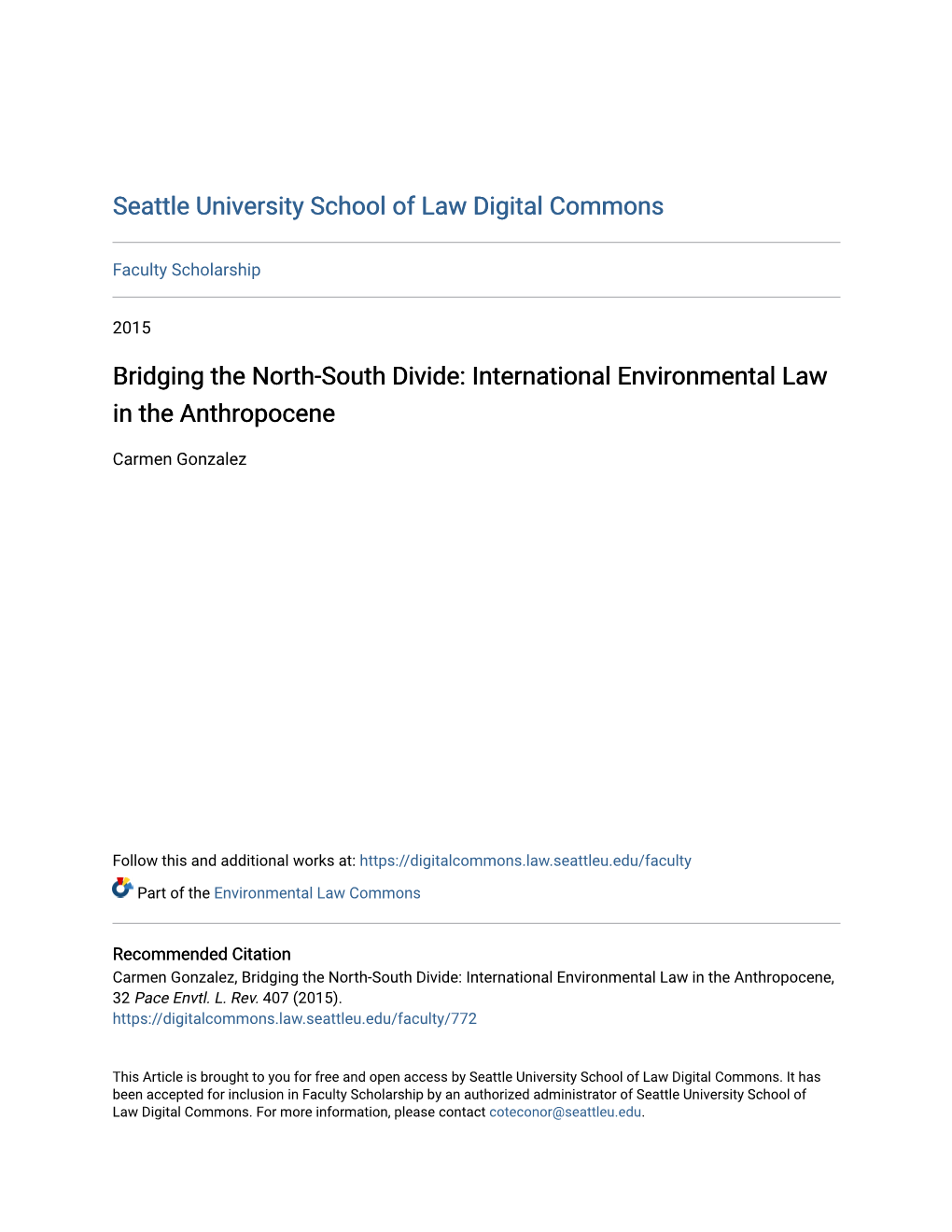 Bridging the North-South Divide: International Environmental Law in the Anthropocene