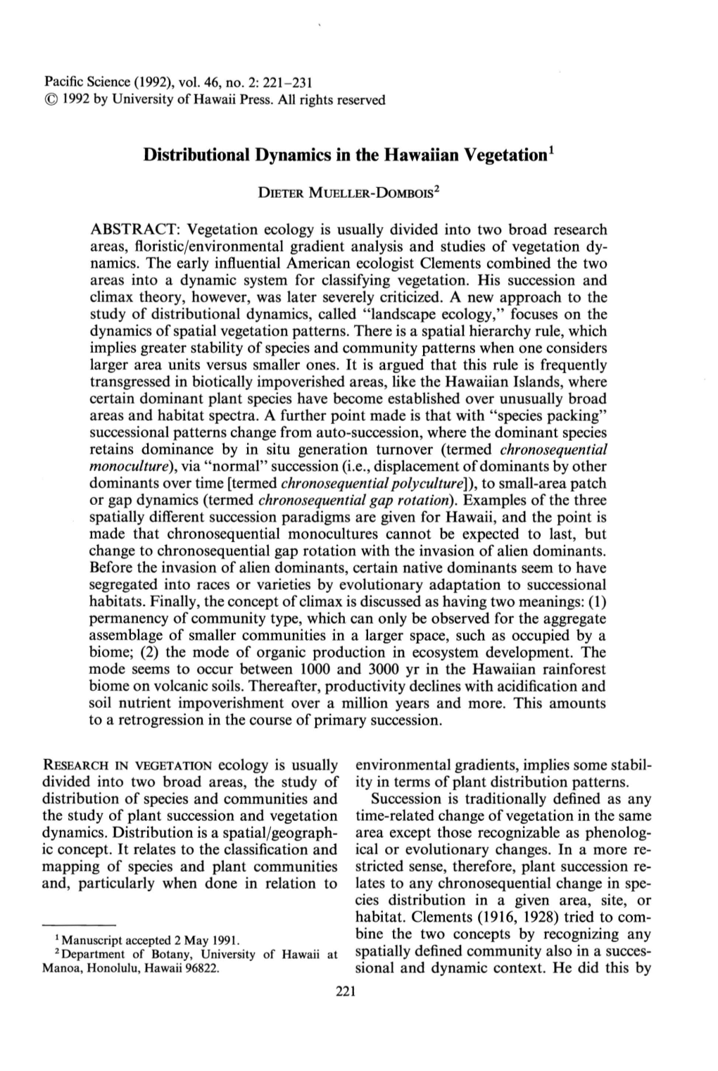 Distributional Dynamics in the Hawaiian Vegetation!