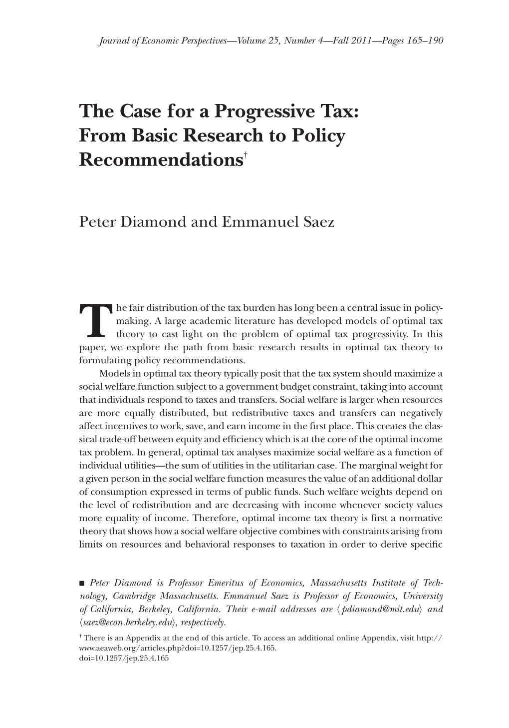 The Case for a Progressive Tax: from Basic Research to Policy Recommendations†