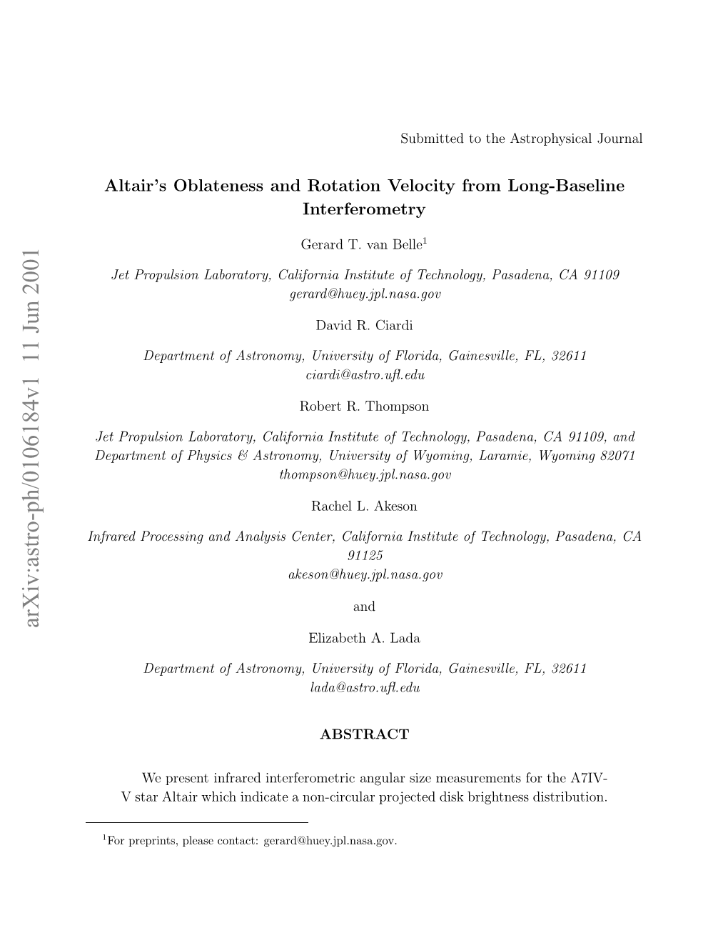 Altair's Oblateness and Rotation Velocity