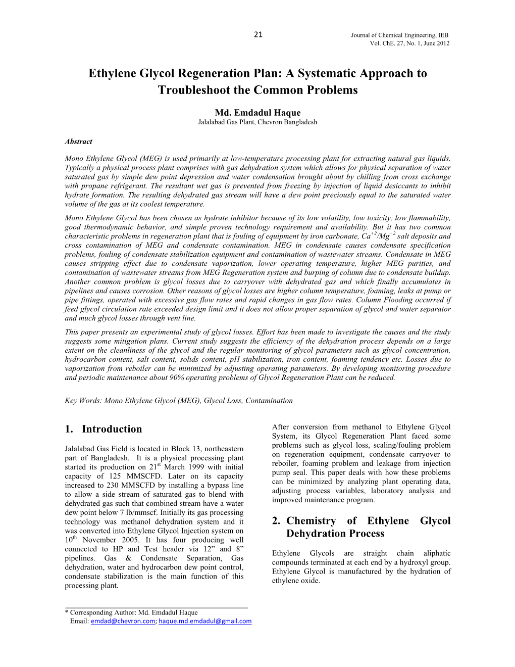 Ethylene Glycol Regeneration Plan: a Systematic Approach to Troubleshoot the Common Problems