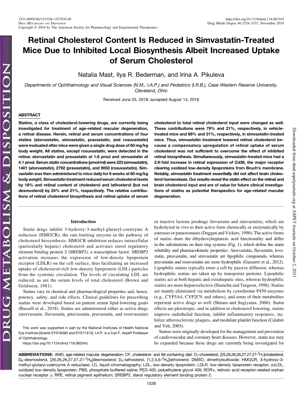 Retinal Cholesterol Content Is Reduced in Simvastatin-Treated Mice Due to Inhibited Local Biosynthesis Albeit Increased Uptake of Serum Cholesterol