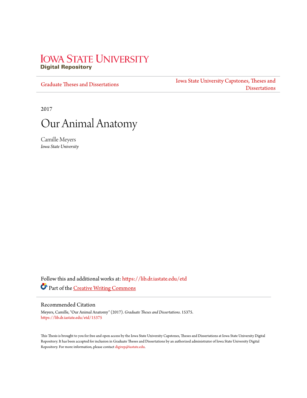 Our Animal Anatomy Camille Meyers Iowa State University