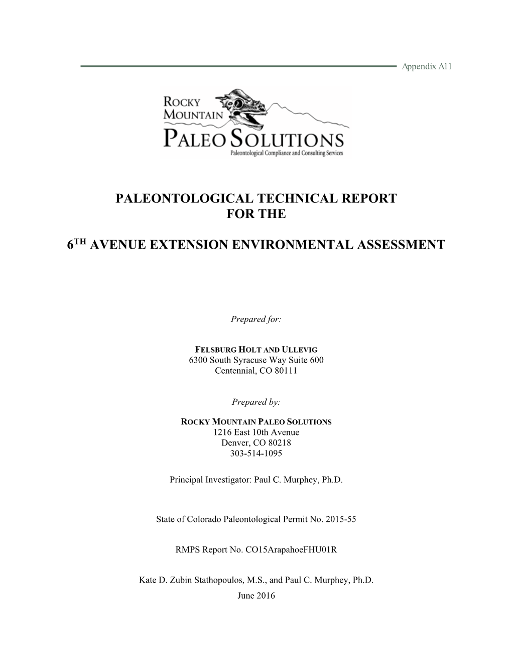 Paleontological Technical Report for the 6Th Avenue