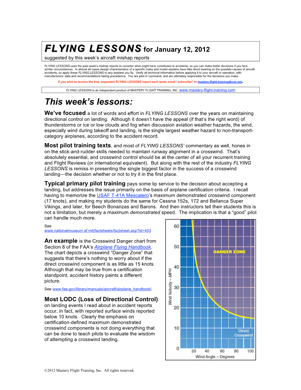 FLYING LESSONS for January 12, 2012 Suggested by This Week’S Aircraft Mishap Reports