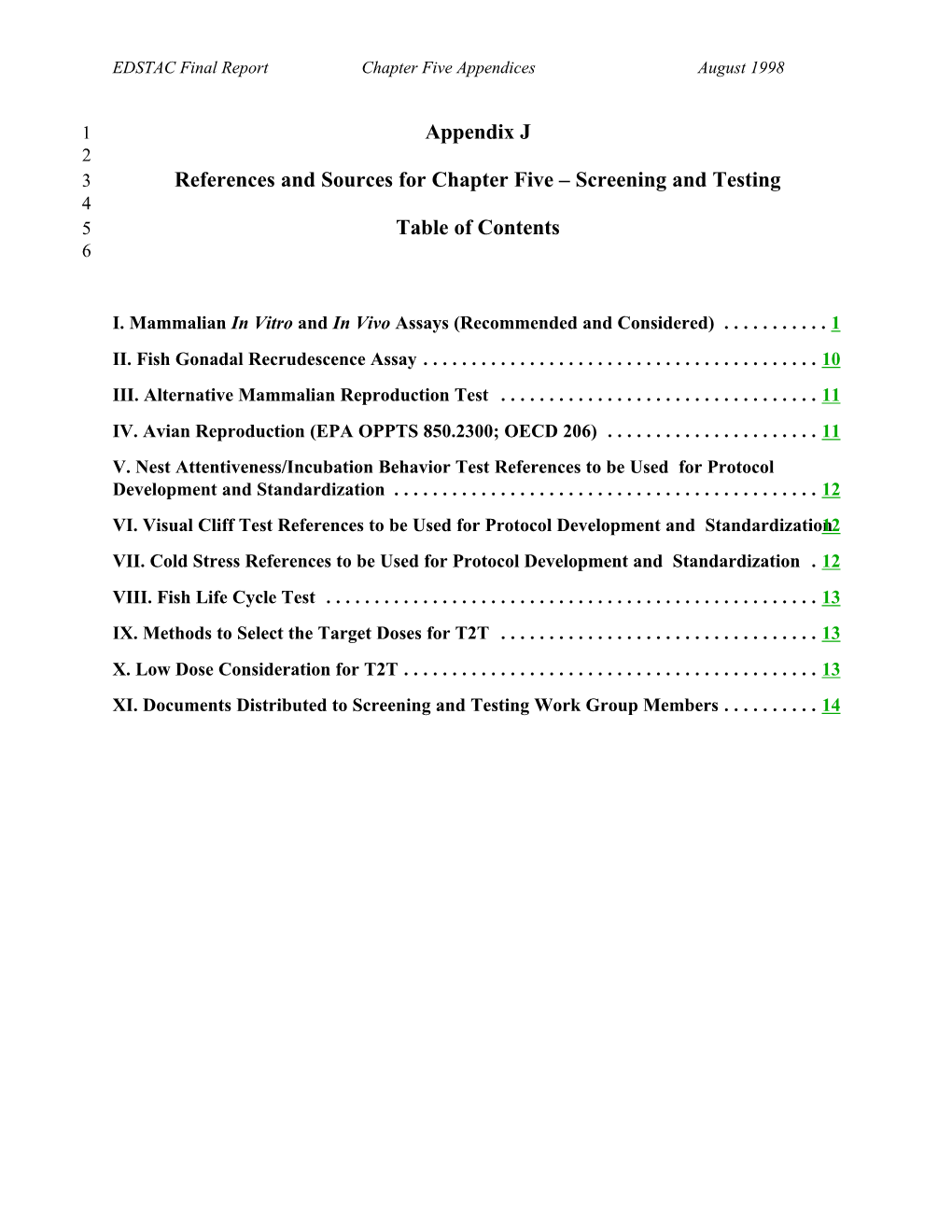 Appendix J 2 3 References and Sources for Chapter Five – Screening and Testing 4 5 Table of Contents 6