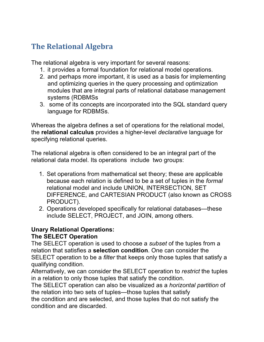 The Relational Algebra