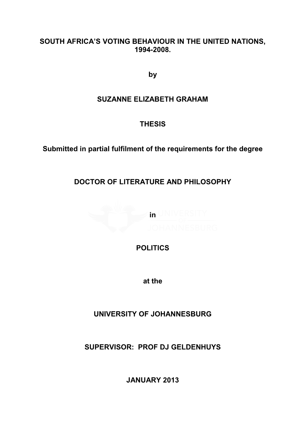 South Africa's Voting Behaviour in the United Nations, 1994-2008