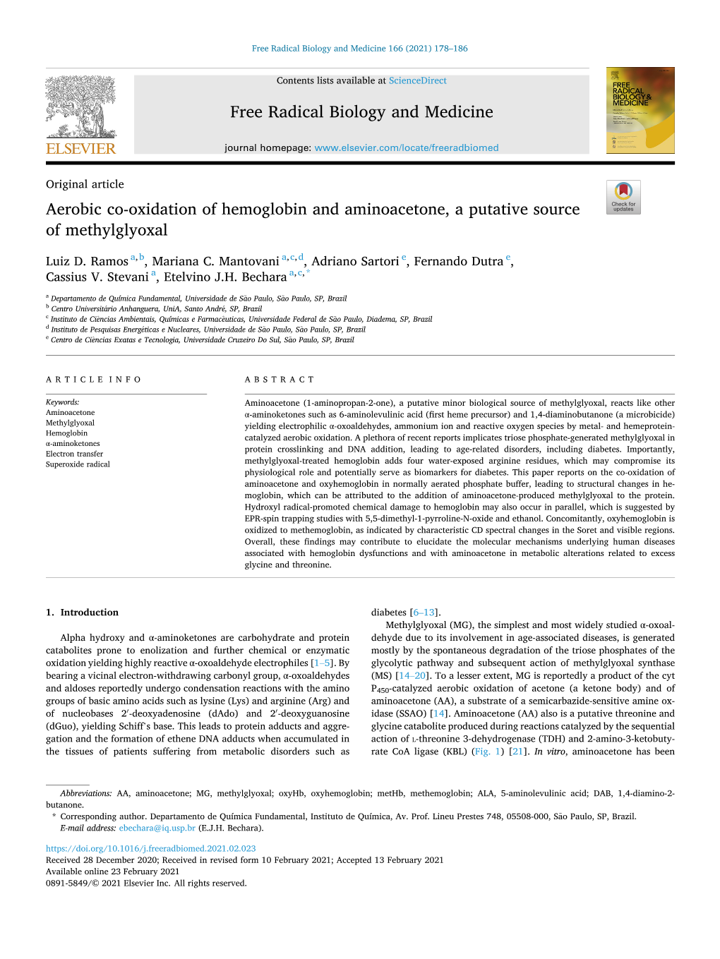 Aerobic Co-Oxidation of Hemoglobin and Aminoacetone, a Putative Source of Methylglyoxal