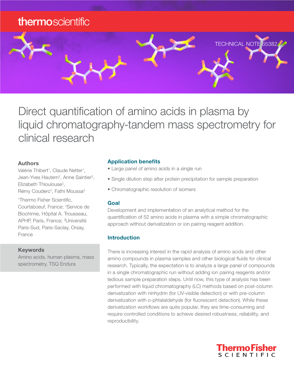 Direct Quantification of Amino Acids in Plasma by Liquid Chromatography-Tandem Mass Spectrometry for Clinical Research