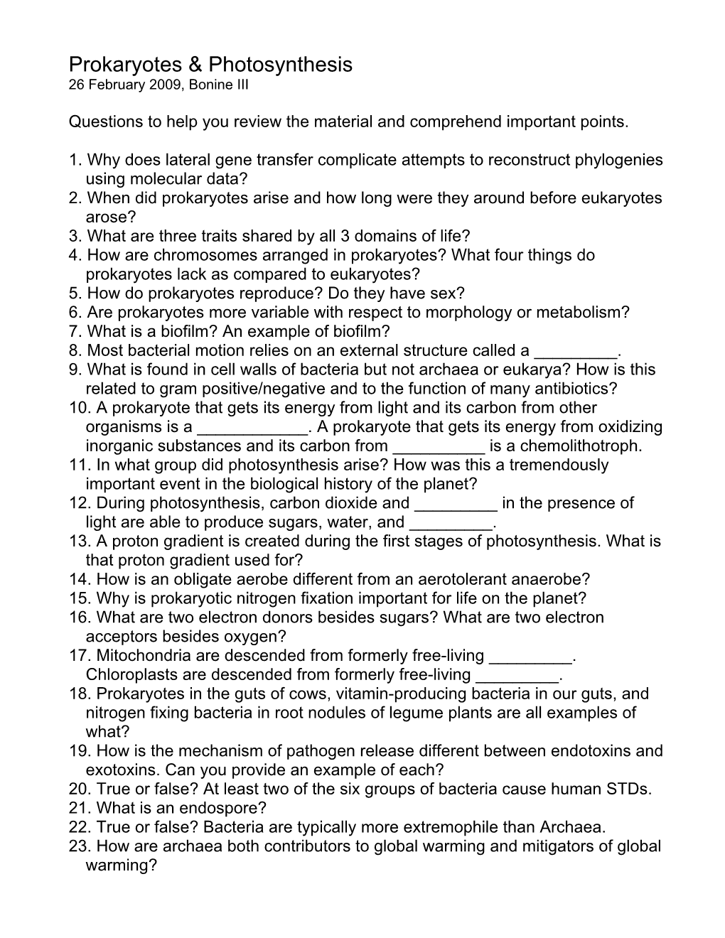 Prokaryotes & Photosynthesis