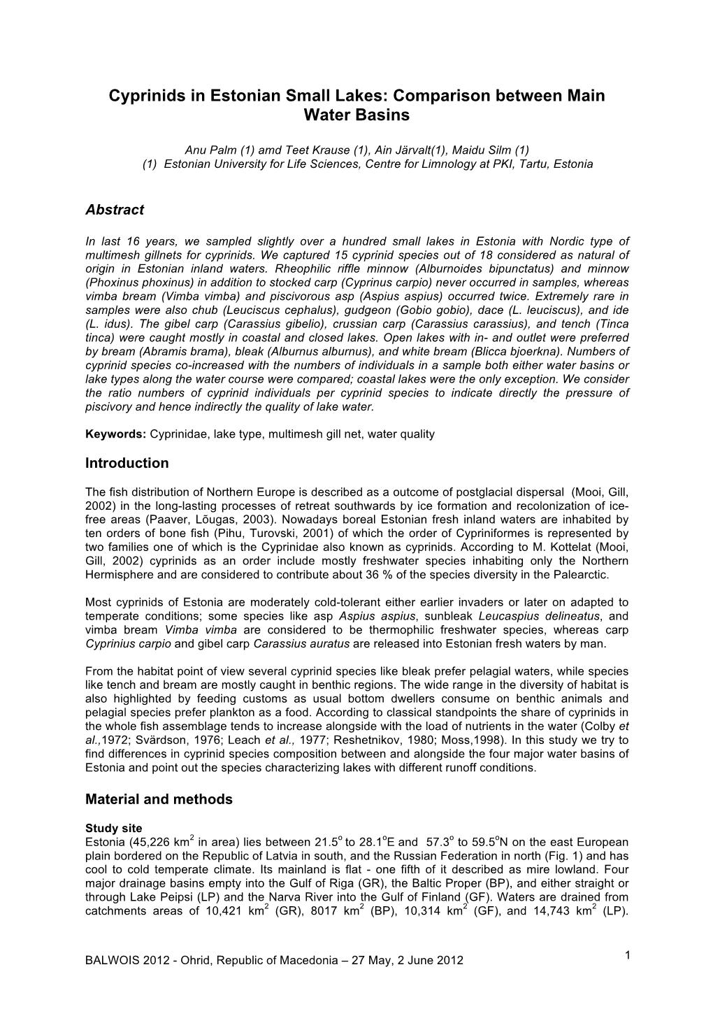 Cyprinids in Estonian Small Lakes: Comparison Between Main Water Basins