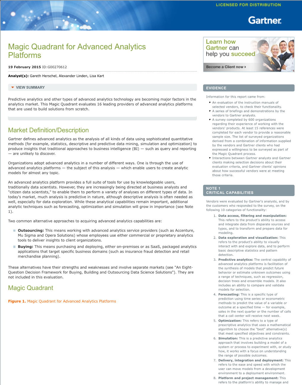 Magic Quadrant for Advanced Analytics Platforms