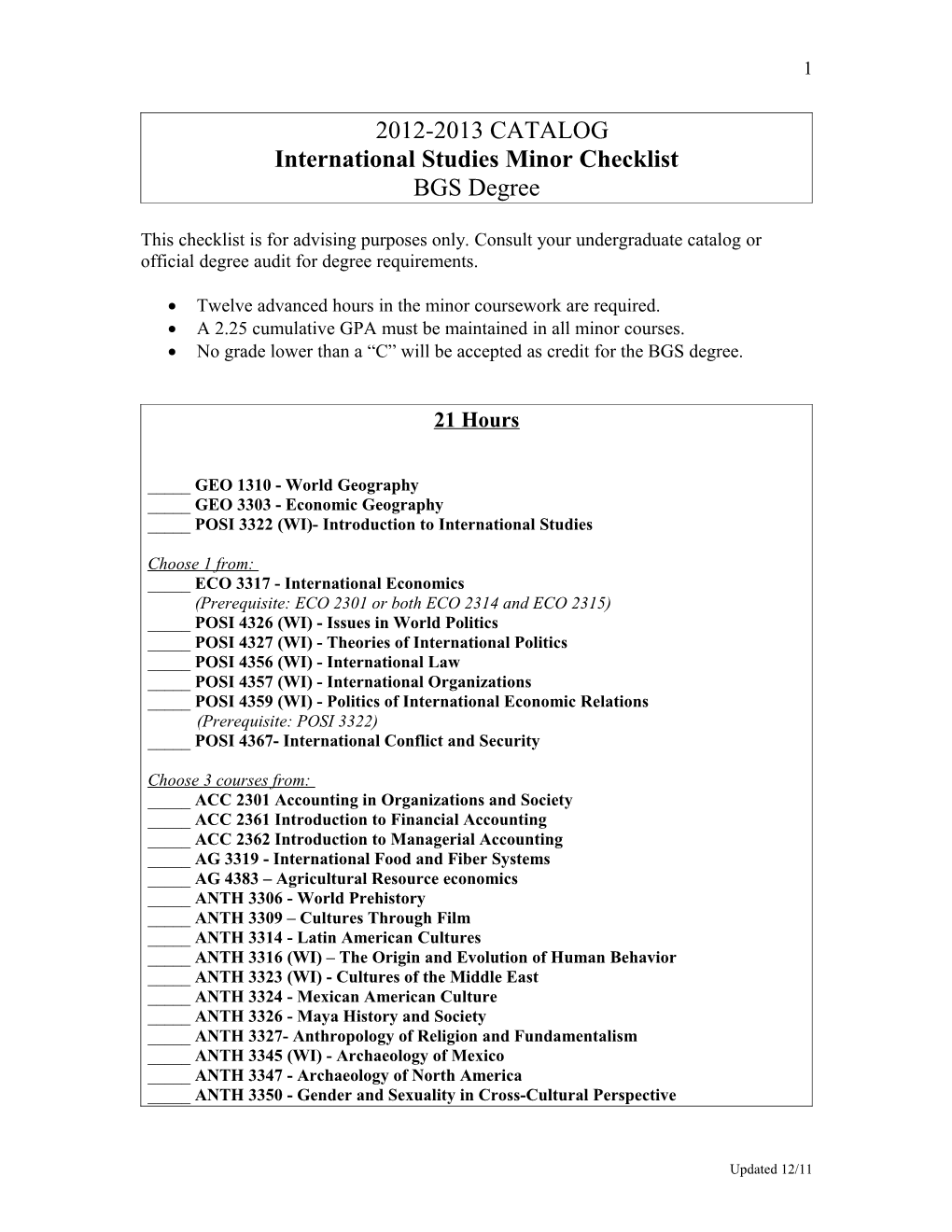 International Studies Minor Checklist s1