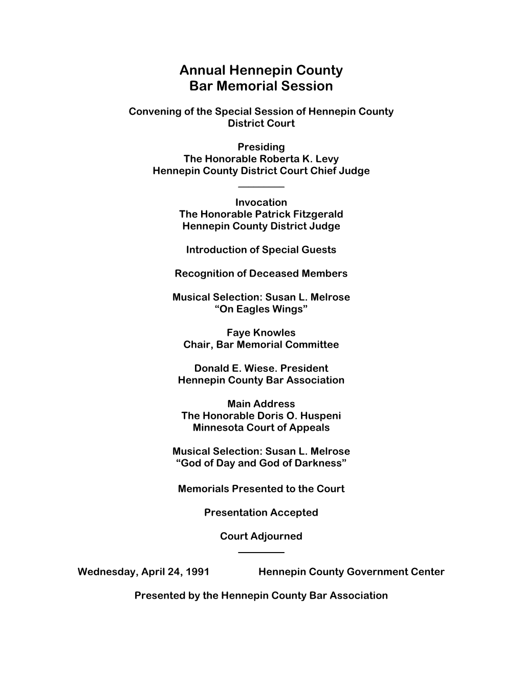 Hennepin County Bar Memorials: 1991