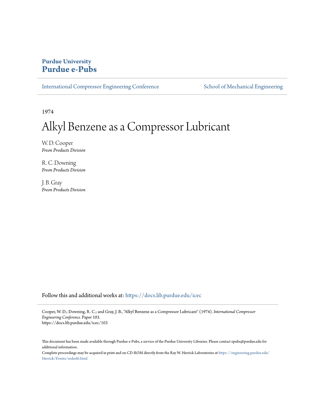 Alkyl Benzene As a Compressor Lubricant W