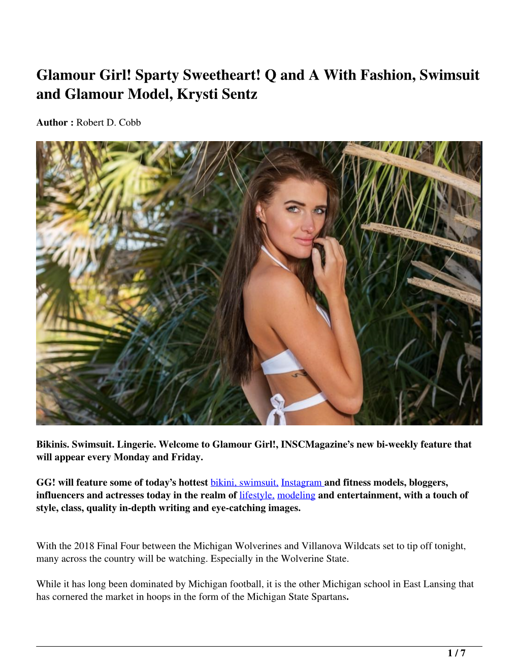 Glamour Girl! Sparty Sweetheart! Q and a with Fashion, Swimsuit and Glamour Model, Krysti Sentz
