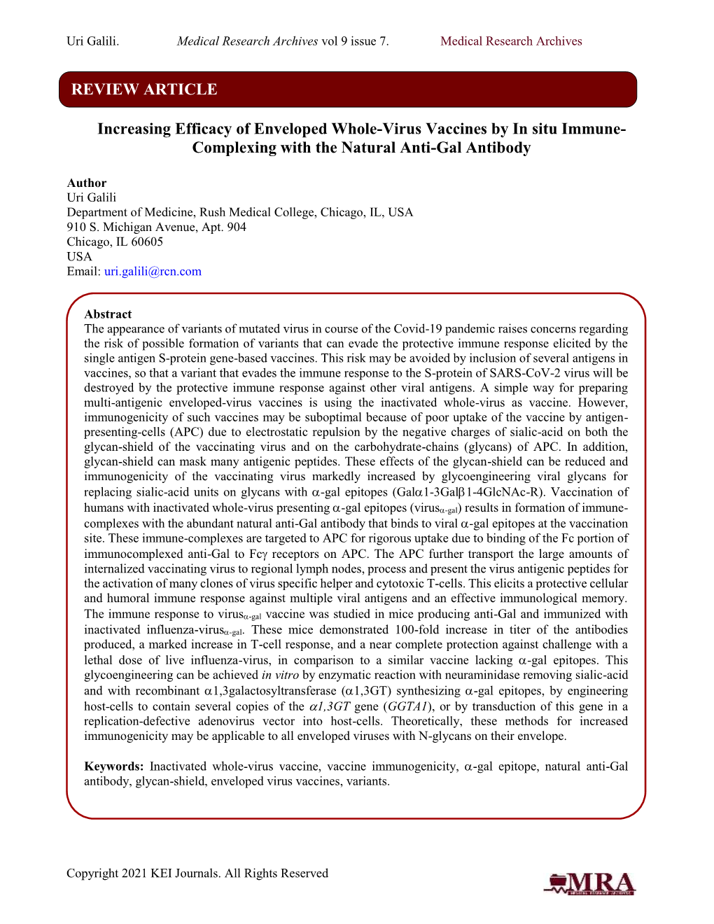 Complexing with the Natural Anti-Gal Antibody REVIEW AR