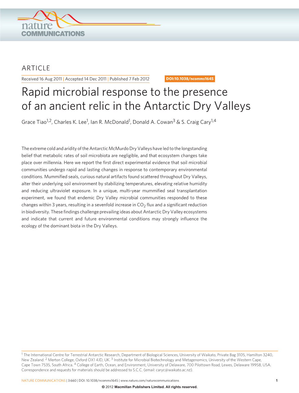 Rapid Microbial Response to the Presence of an Ancient Relic in the Antarctic Dry Valleys