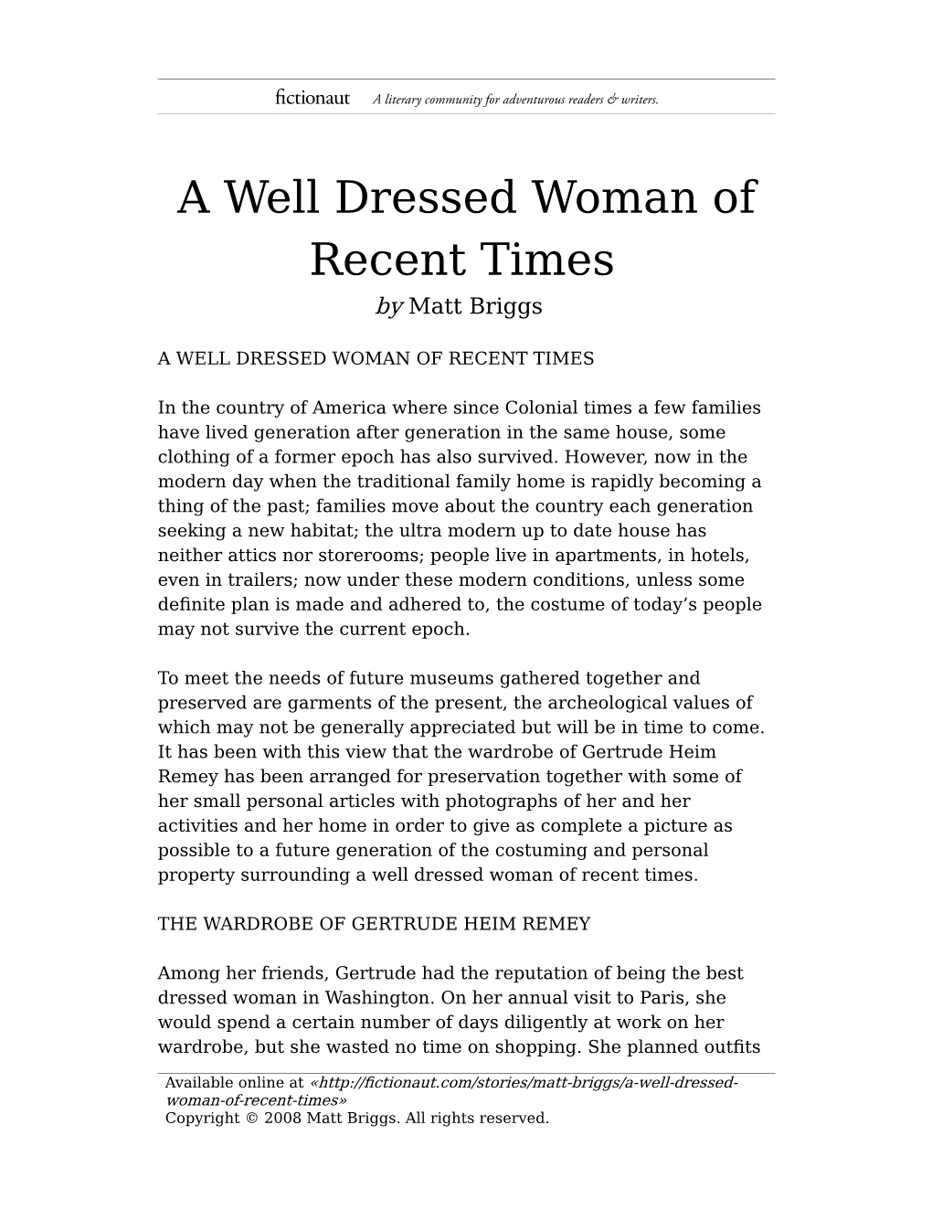 A Well Dressed Woman of Recent Times by Matt Briggs