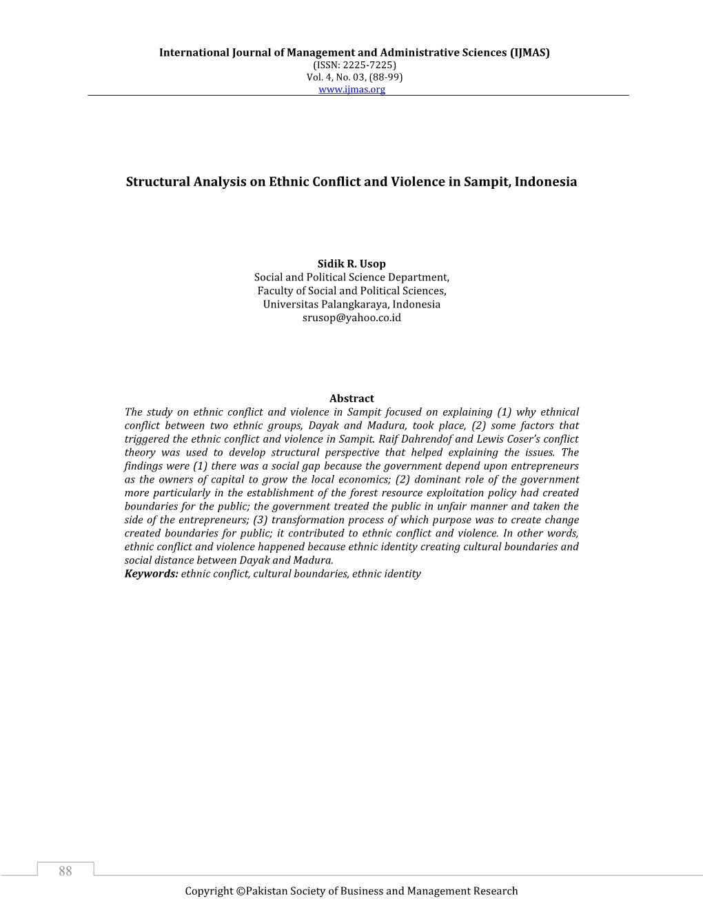 88 Structural Analysis on Ethnic Conflict and Violence in Sampit