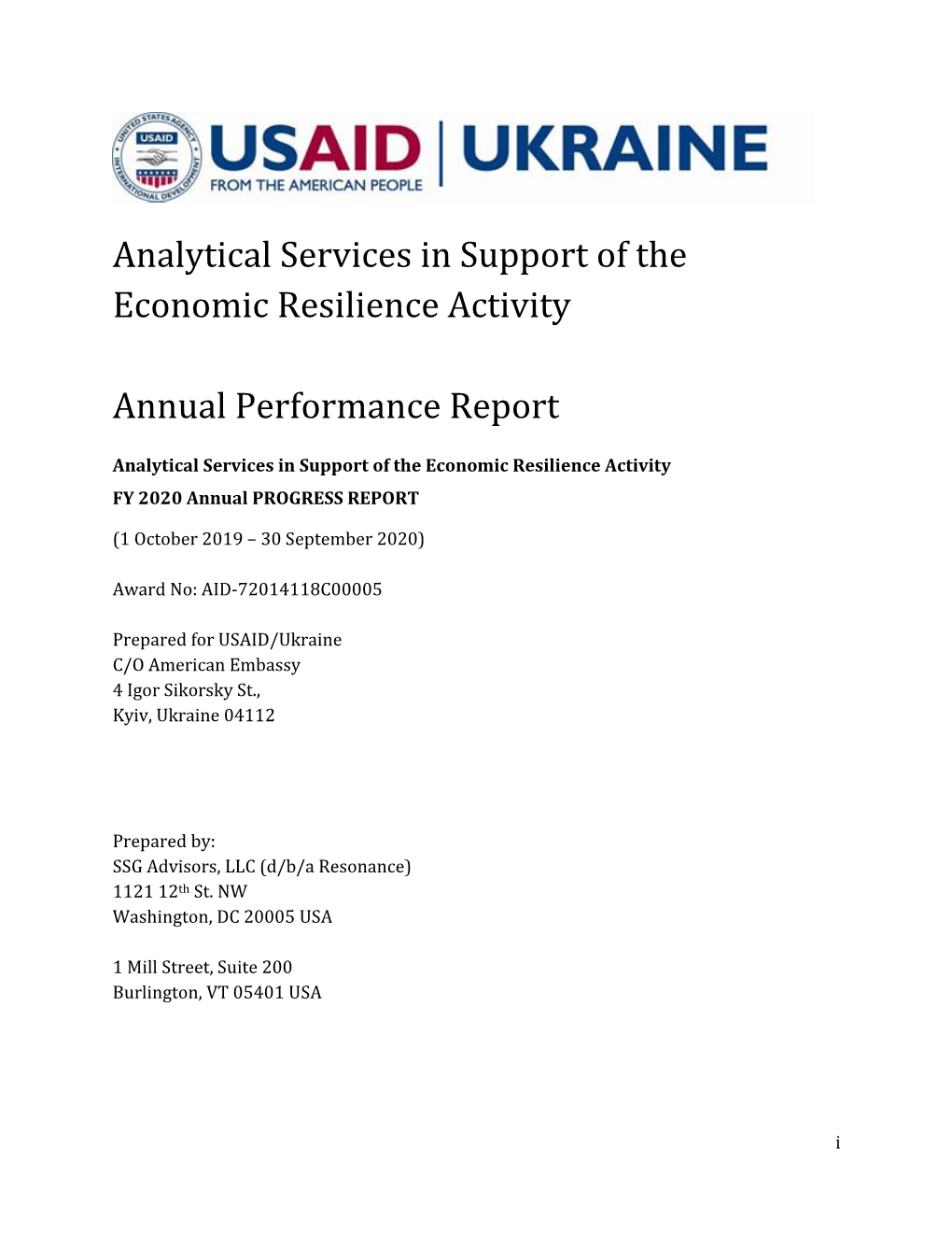 Analytical Services in Support of the Economic Resilience Activity