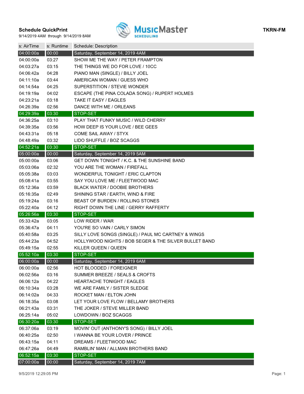 Schedule Quickprint TKRN-FM