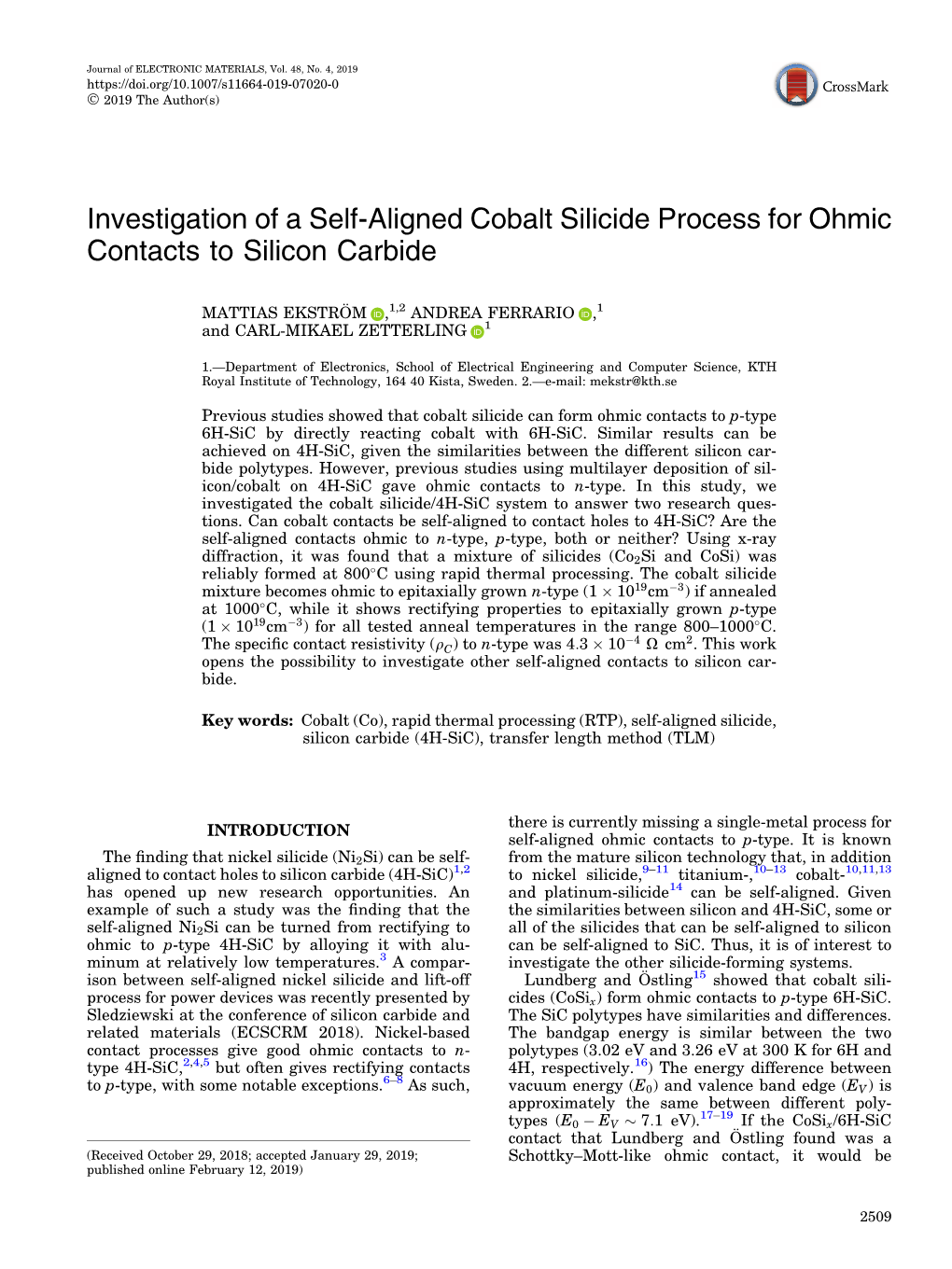 Investigation of a Self-Aligned Cobalt Silicide Process for Ohmic Contacts to Silicon Carbide