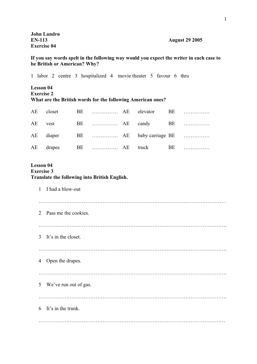 What Are the British Words for the Following American Ones?