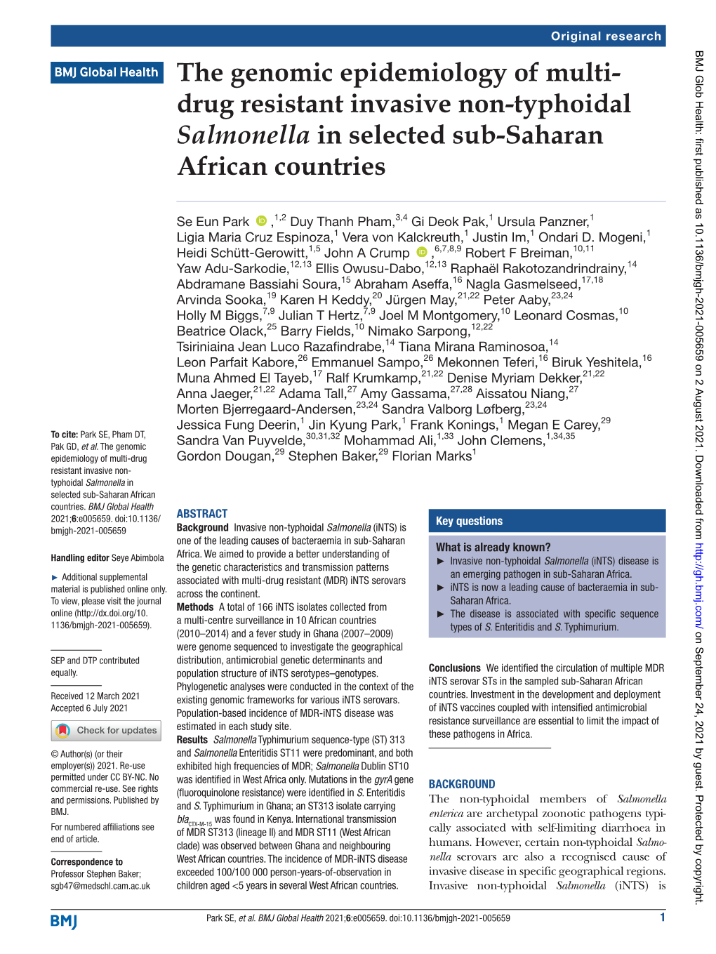 Typhoidal Salmonella in Selected Sub- Saharan African Countries