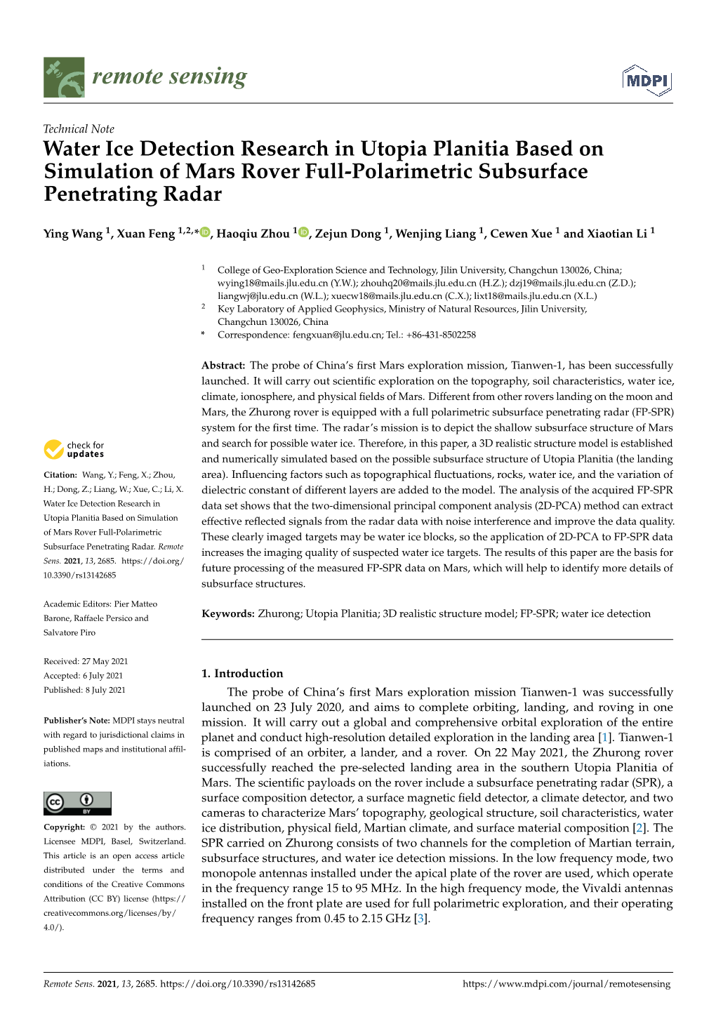 Water Ice Detection Research in Utopia Planitia Based on Simulation of Mars Rover Full-Polarimetric Subsurface Penetrating Radar