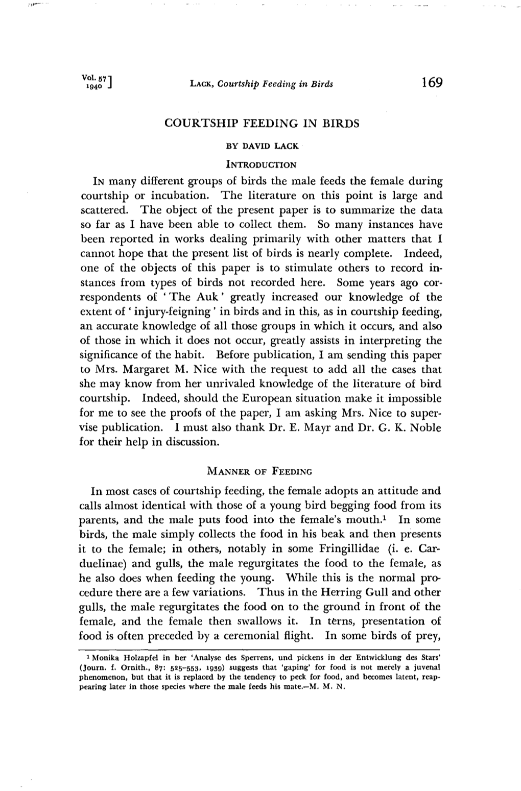 Courtship Feeding in Birds 169