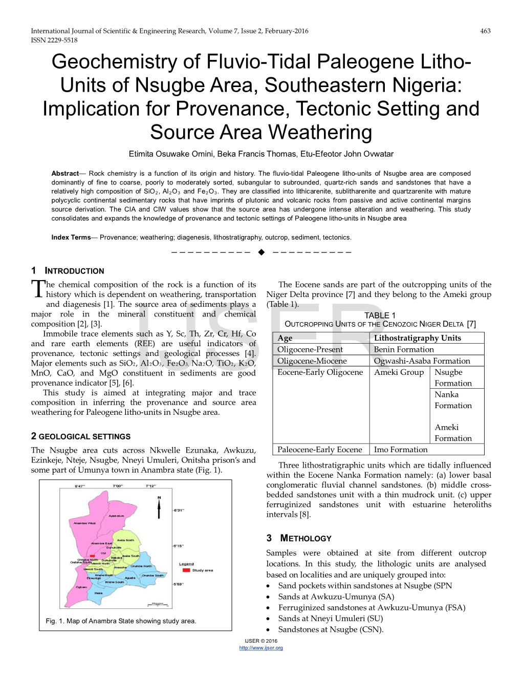 Geochemistry of Fluvio-Tidal Paleogene Litho-Units of Nsugbe