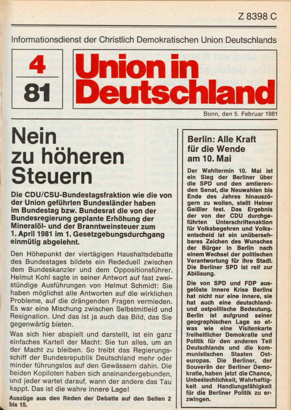 UID 1981 Nr. 4, Union in Deutschland