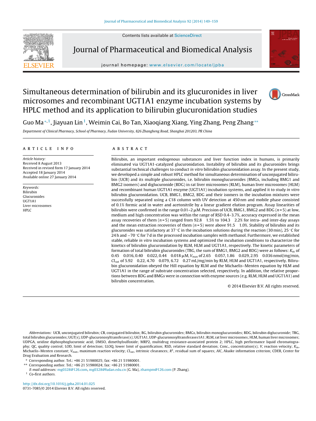 Simultaneous Determination of Bilirubin and Its Glucuronides in Liver