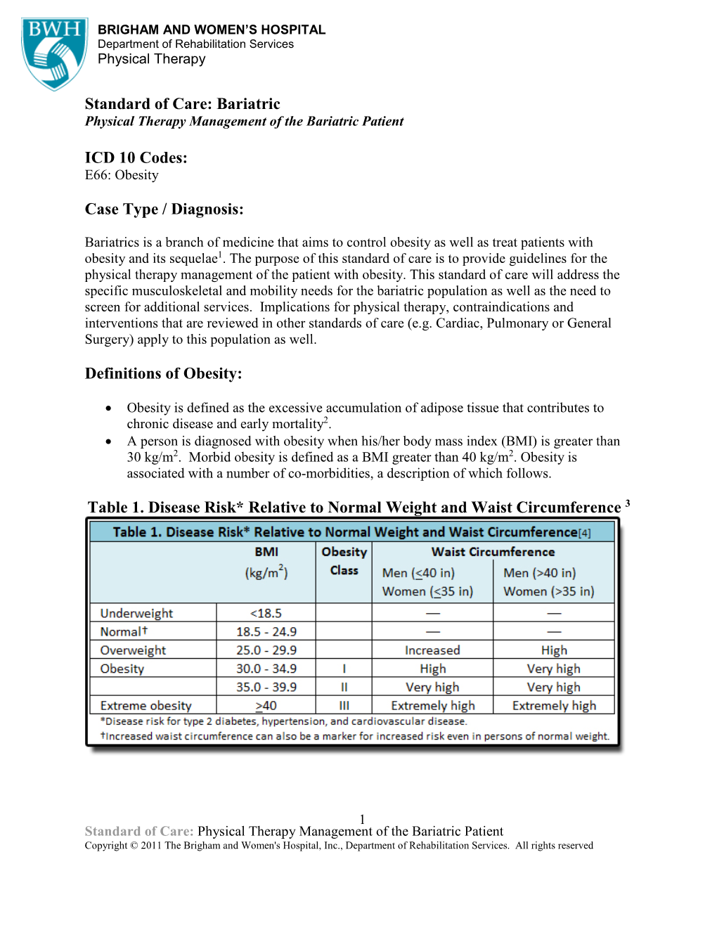 Standard of Care: Bariatric ICD 10 Codes: Case Type / Diagnosis