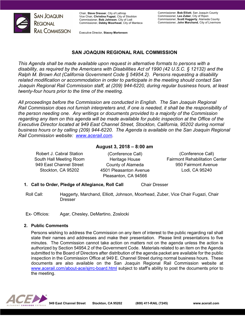 SAN JOAQUIN REGIONAL RAIL COMMISSION This Agenda Shall