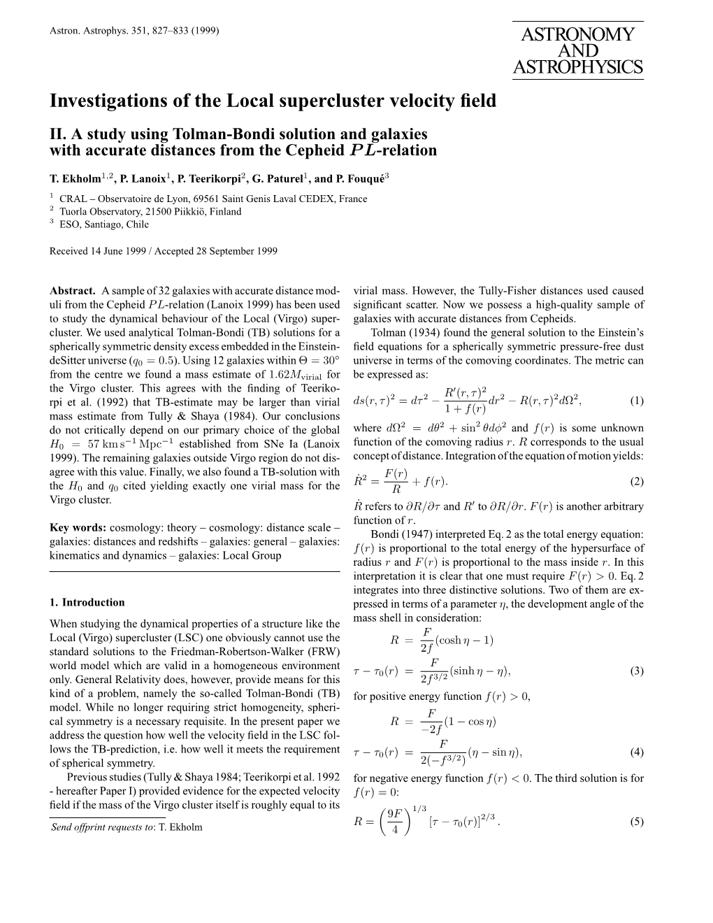 ASTRONOMY and ASTROPHYSICS Investigations of the Local Supercluster Velocity ﬁeld II