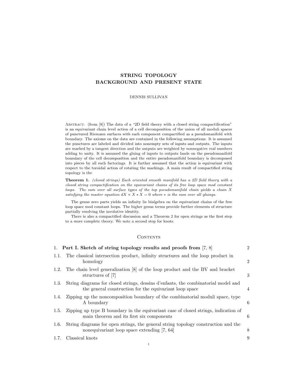 String Topology Background and Present State