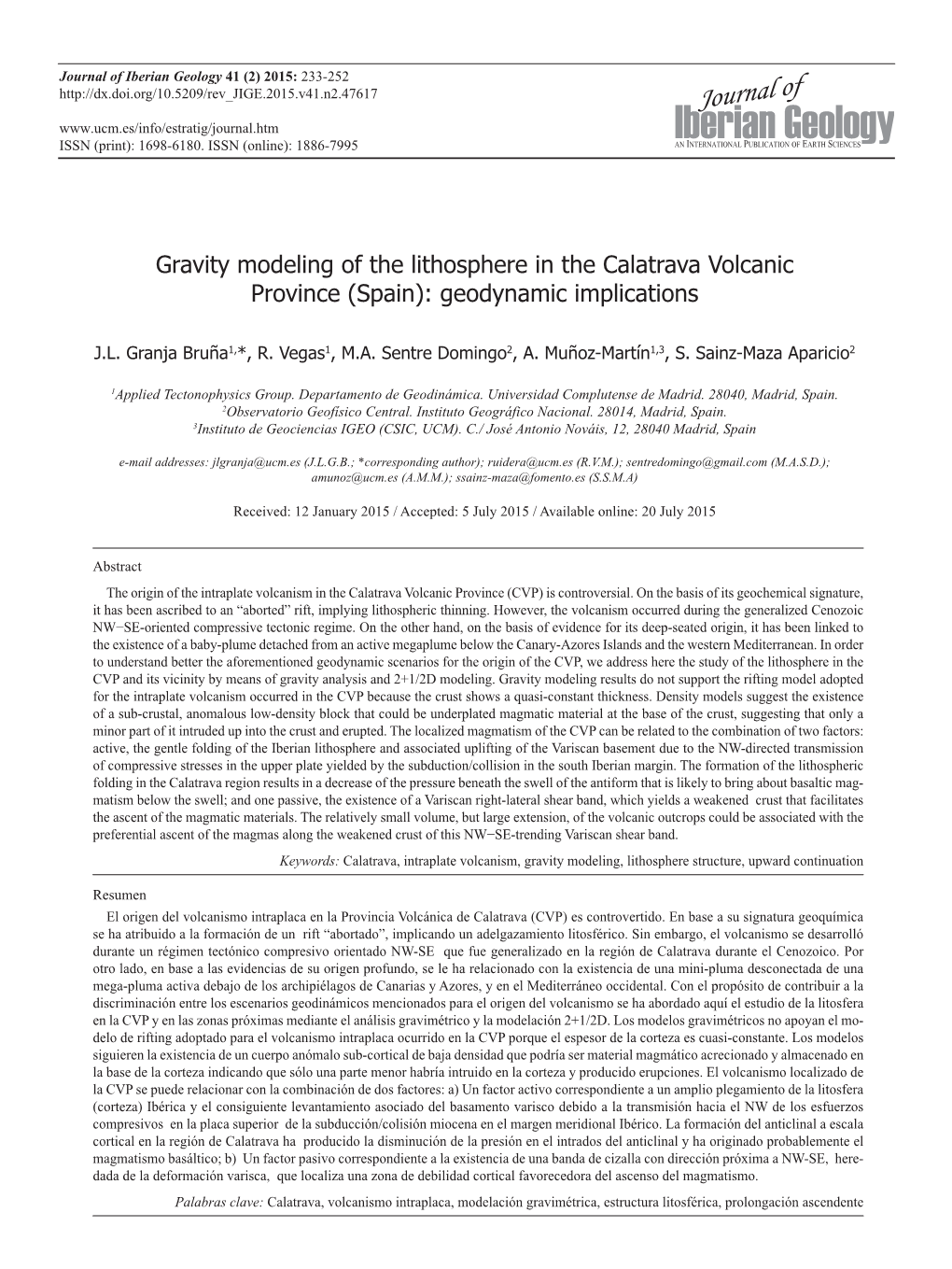 Gravity Modeling of the Lithosphere in the Calatrava Volcanicprovince