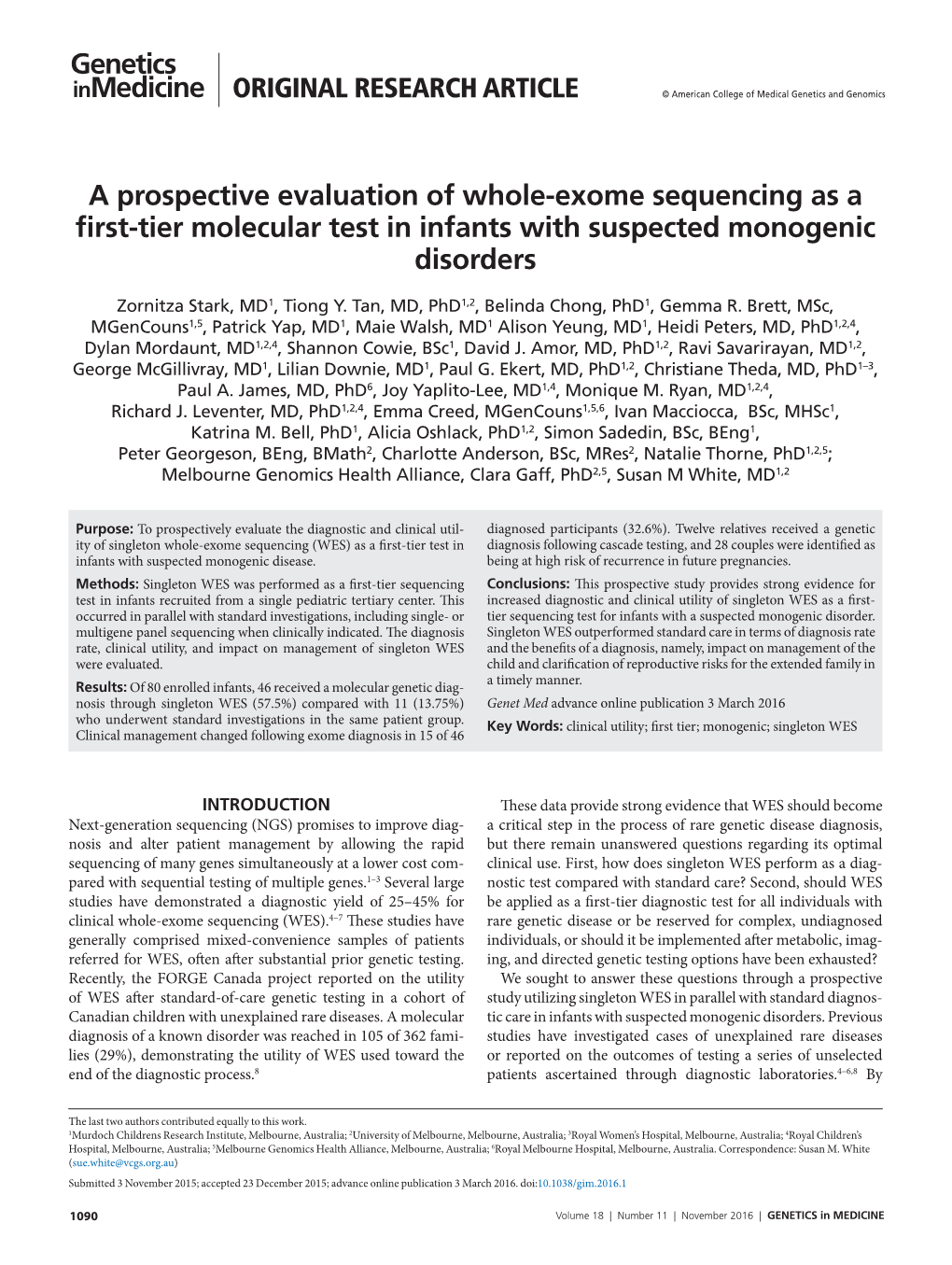 A Prospective Evaluation of Whole-Exome Sequencing As a First-Tier Molecular Test in Infants with Suspected Monogenic Disorders