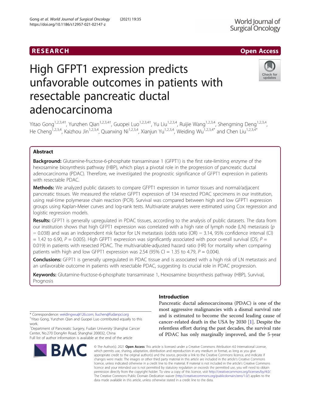 High GFPT1 Expression Predicts Unfavorable Outcomes in Patients