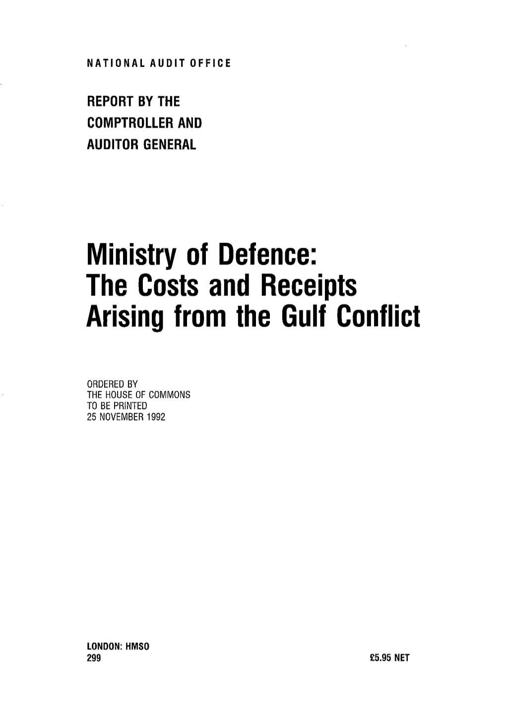 The Costs and Receipts Arising from the Gulf Conflict